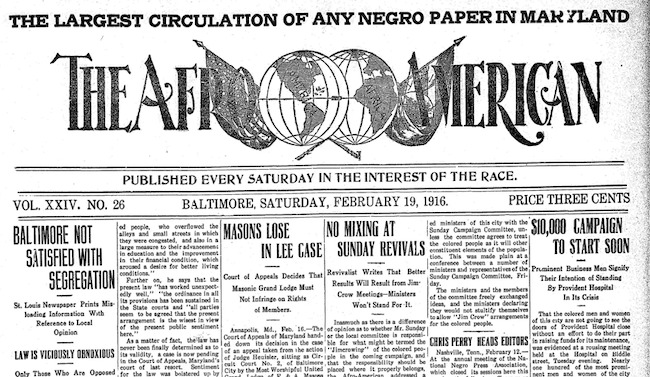 An example of the front page of the Afro-American newspaper