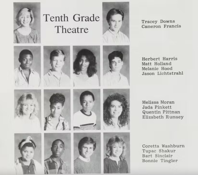 Baltimore School School For the Arts yearbook page. See Tupac bottom second from left.