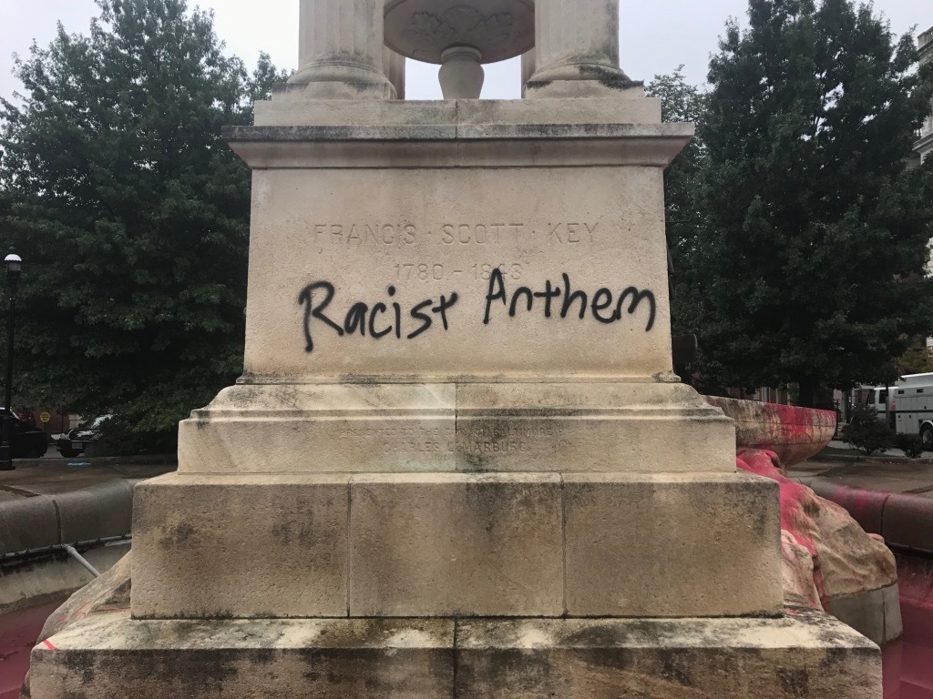 "Racist Anthem" graffiti on Key Monument