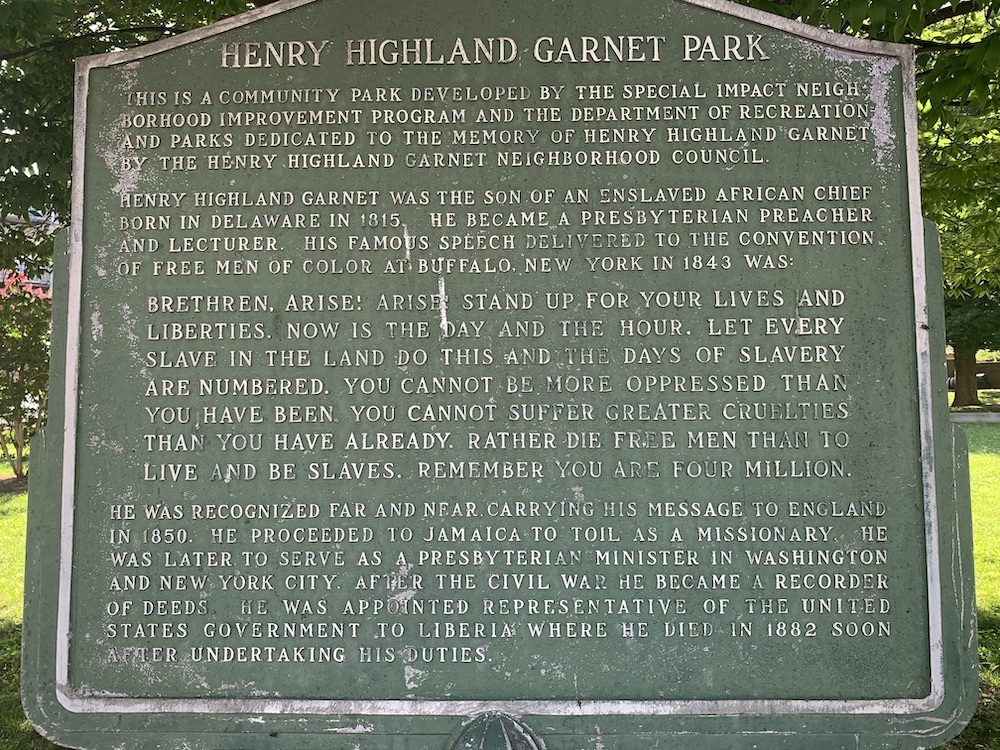 The historical plaque at the park