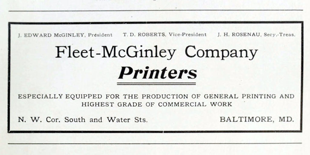 Advertisement for Fleet-McGinley Company Printers