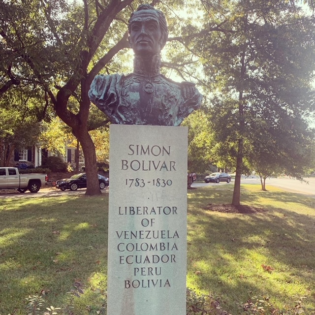 Bust and inscription of Simon Bolivar monument