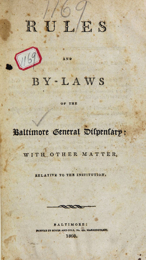 Cover,  "Rules and By-Laws of the Baltimore General Dispensary"