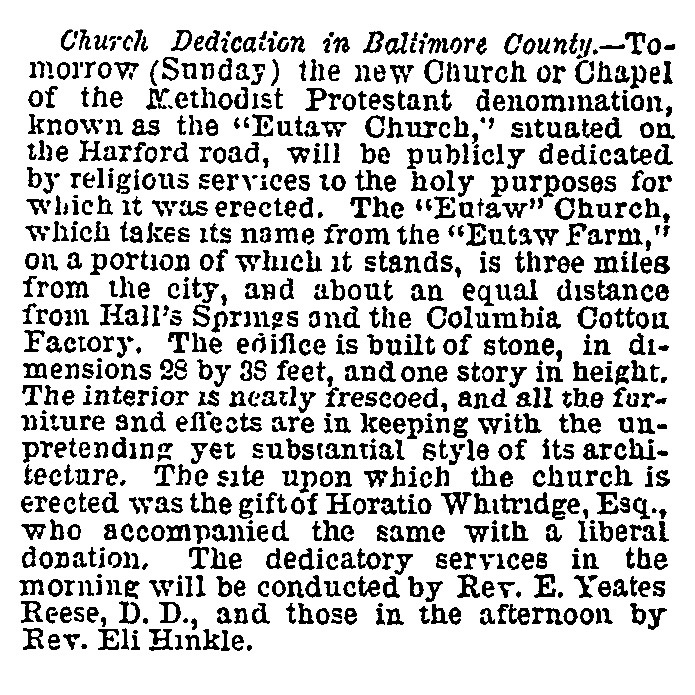 Church Dedication in Baltimore County (1861)