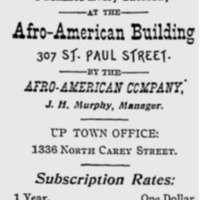 Advertisement for the Afro-American buildings, including the Uptown office at 1336 North Carey St