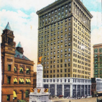 Postcard view of the Munsey Building and the Battle Monument