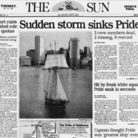 Newspaper article about the sinking of Pride of Baltimore I