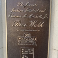 The Juanita Jackson Mitchell and Clarence M. Mitchell Jr. Rose Walk plaque by the Maryland Heritage Area Authority and the Baltimore National Heritage Area